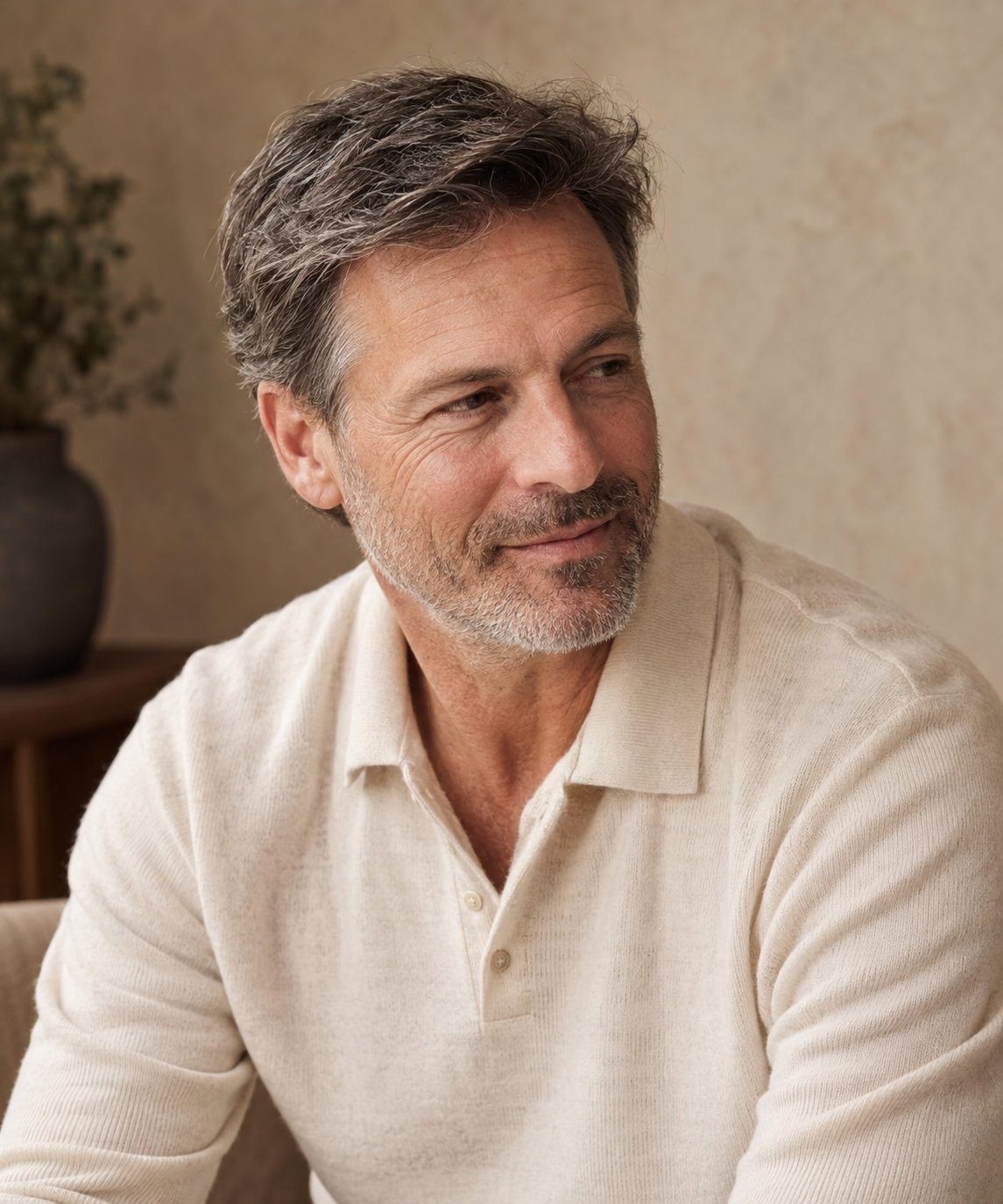 Man with a natural-looking professionally styled hair system